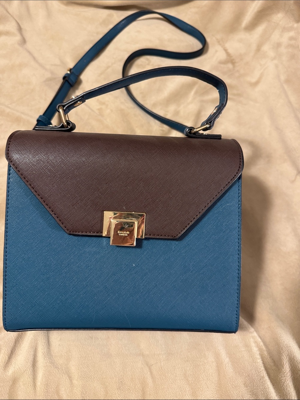 Dune of London Blue and Brown Structured Top-Handle Crossbody Bag